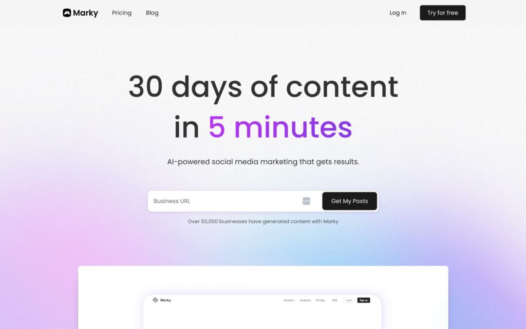 Marky: The AI Social Media Powerhouse That Generates 30 Days of Content in 5 Minutes.